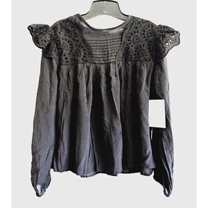 Calligraphie Black Eyelette Blouse Woman's Size XS Boho Peasant Festival